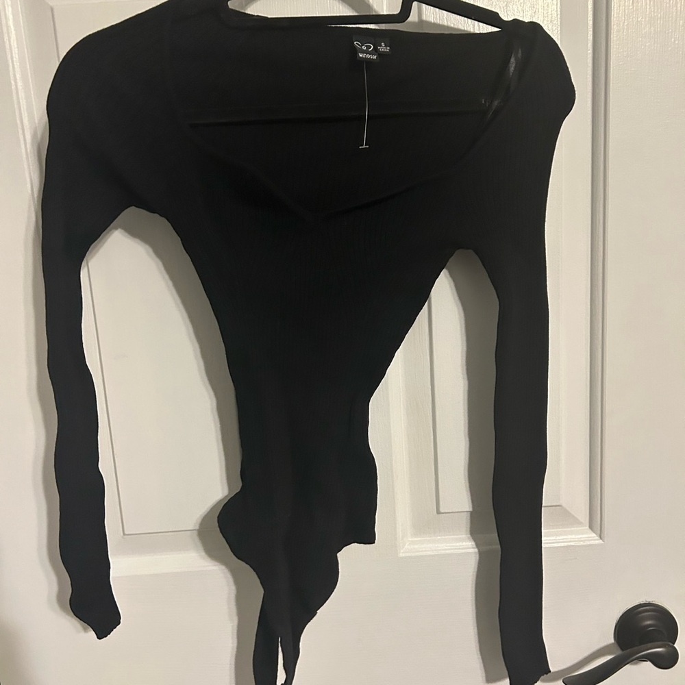 Windsor Black Bodysuit Long Sleeve Ribbed Top NWOT